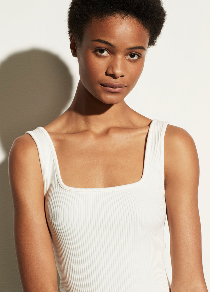 Vince - Ribbed Square Neck Tank in Off White