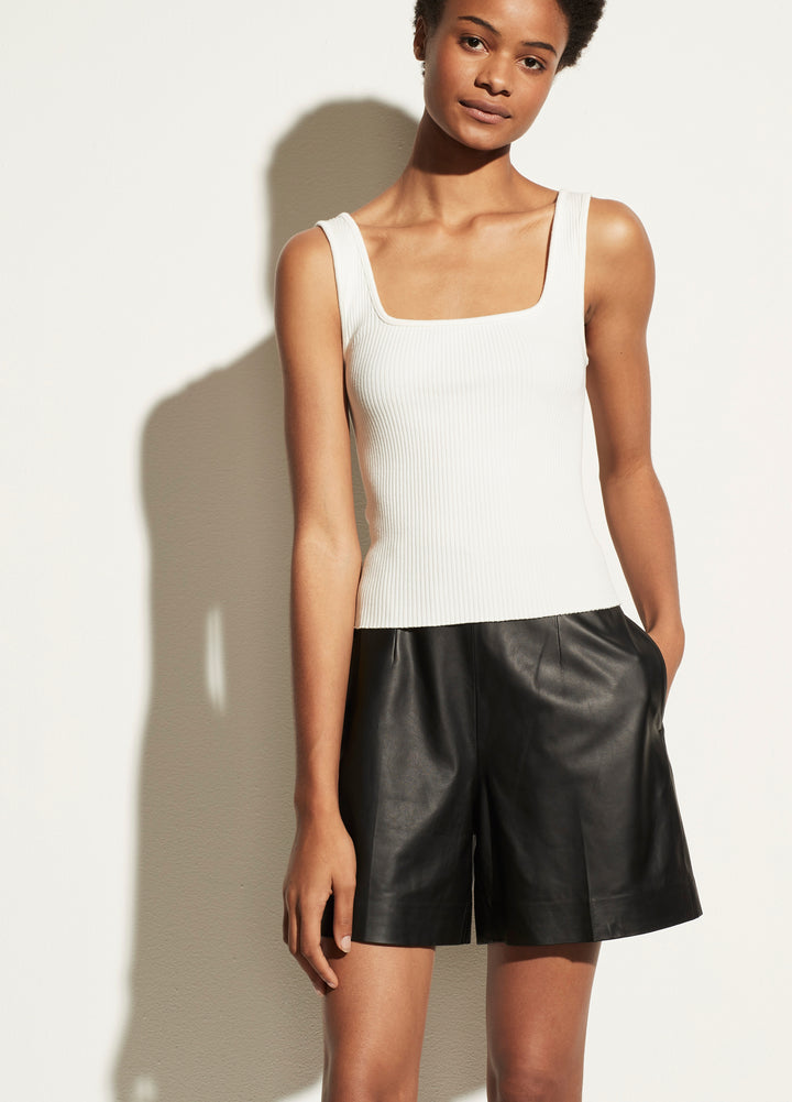 Vince - Ribbed Square Neck Tank in Off White