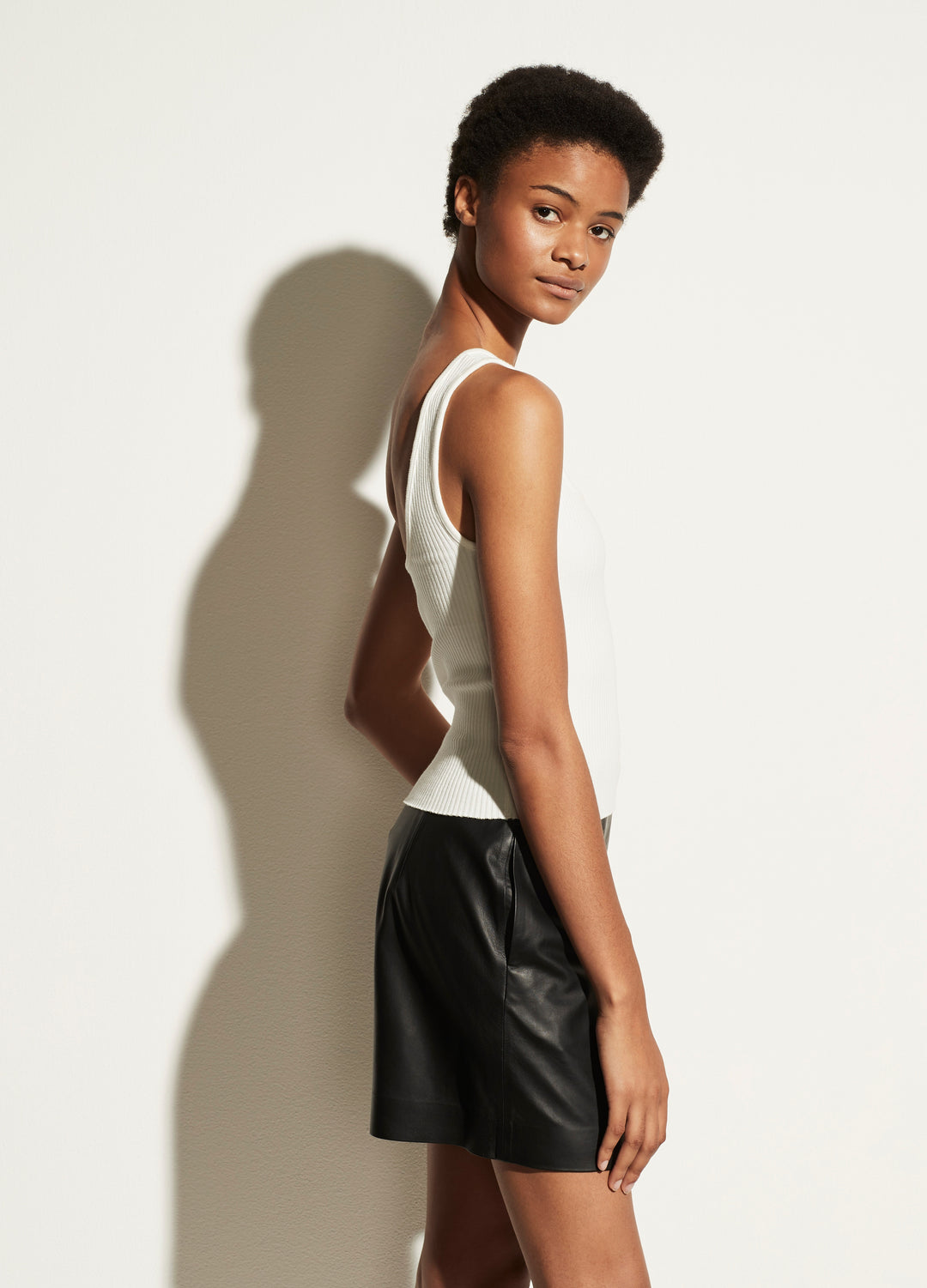 Vince - Ribbed Square Neck Tank in Off White