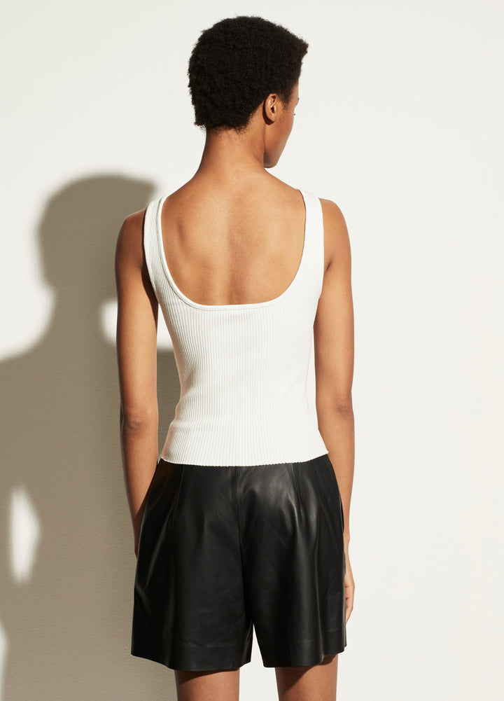 Vince - Ribbed Square Neck Tank in Off White