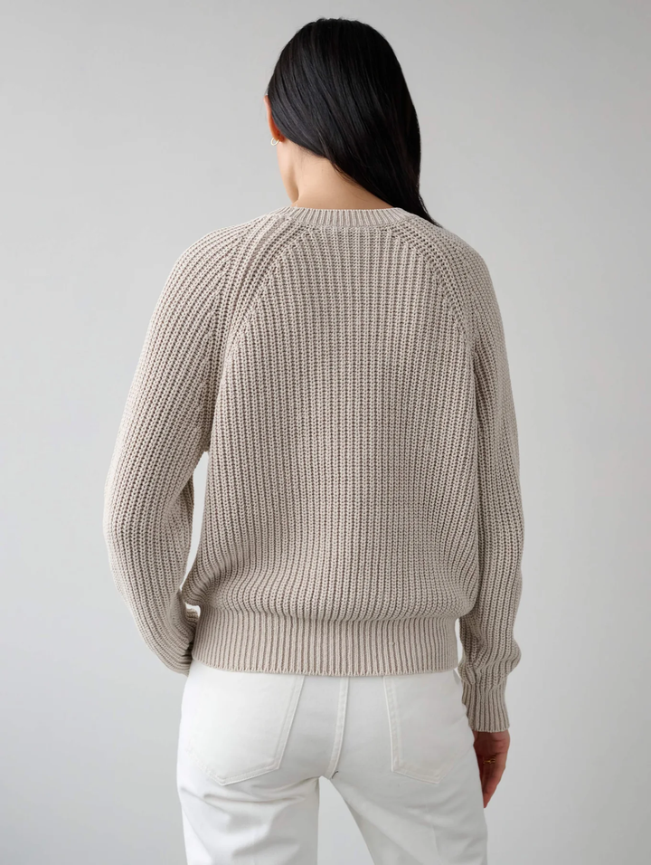 White + Warren - Cotton Tape Ribbed Crewneck in Sandstone Distress Sweaters