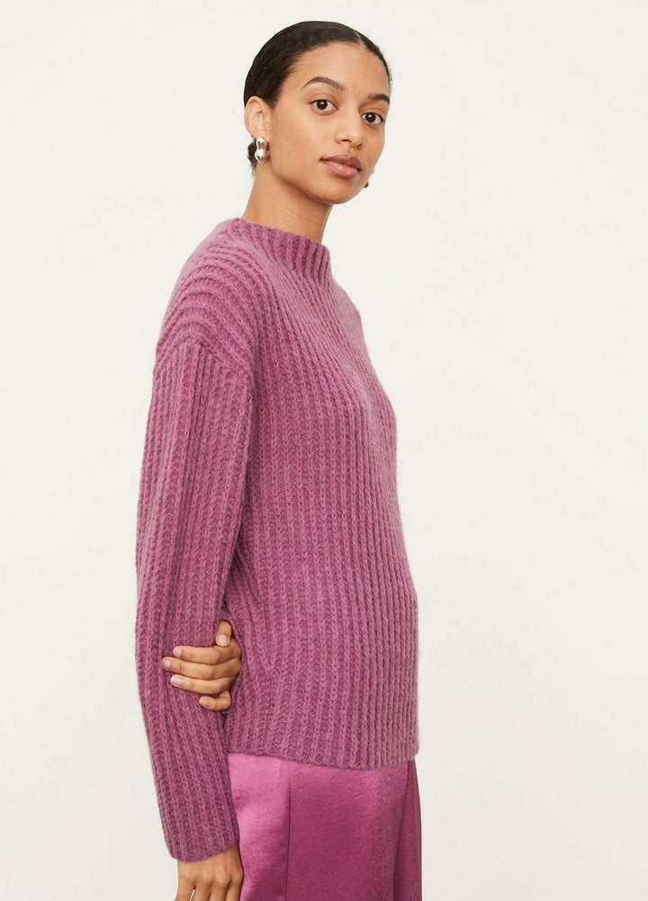 Vince - Ribbed Funnel Neck in Dark Hollyhock