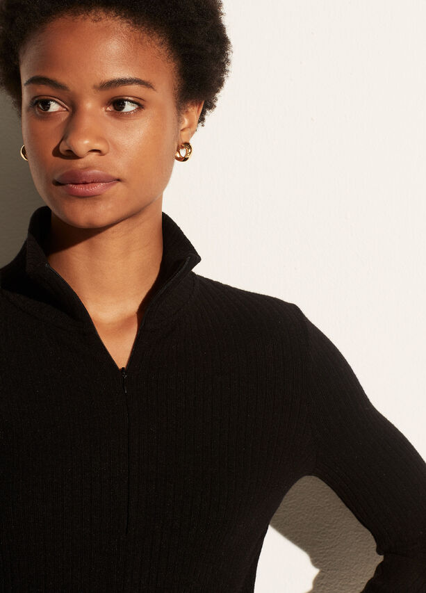Vince - Ribbed Half Zip Turtleneck in Black | Blond Genius