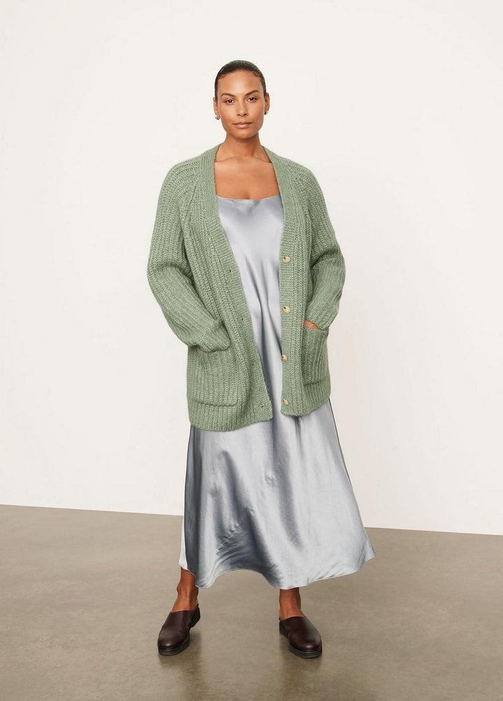 Vince - Ribbed Pocket Cardigan in Jadeite