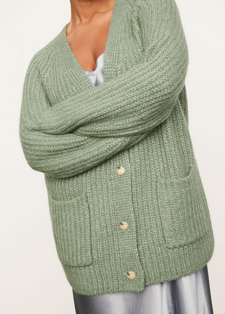 Vince - Ribbed Pocket Cardigan in Jadeite