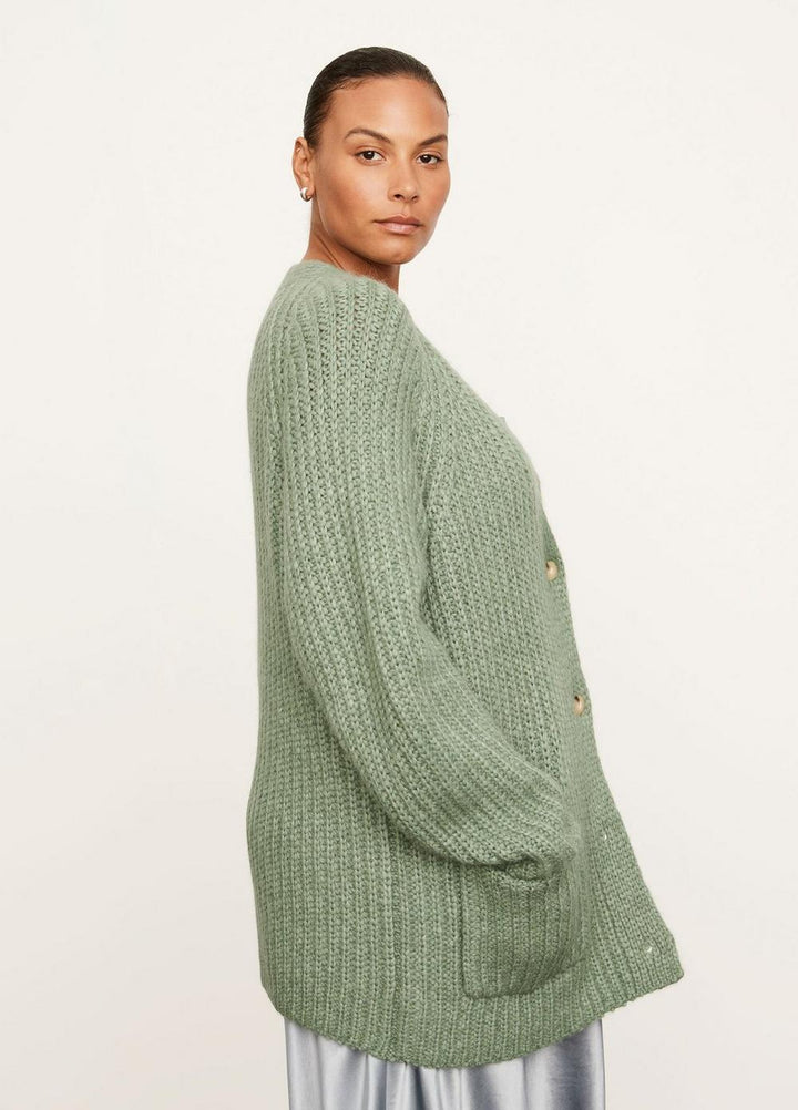 Vince - Ribbed Pocket Cardigan in Jadeite