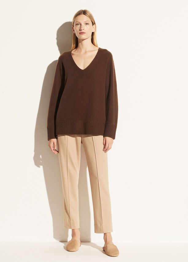 Vince - Rib Trim V-Neck Tunic in Walnut