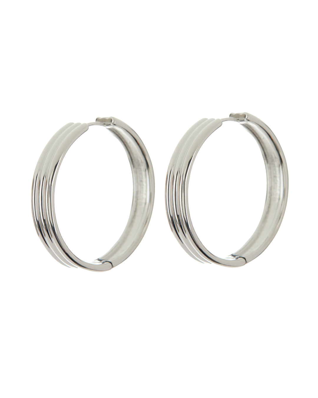 LUV AJ - Ridged Band Hoops in Silver