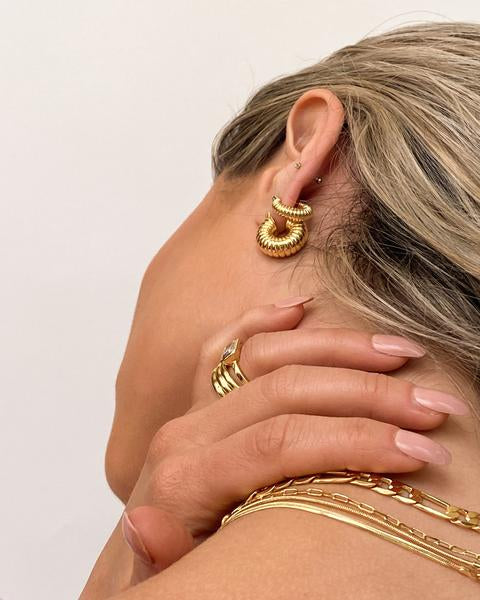 LUV AJ - Ridged Mini Donut Hoops in Gold