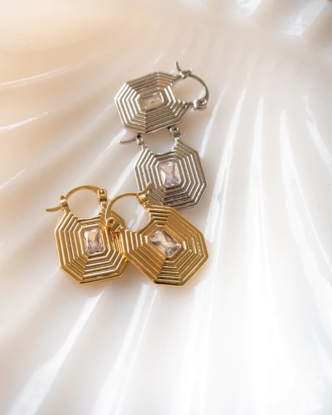 Luv AJ - Ridged Pyramid Pendant Earrings in Gold