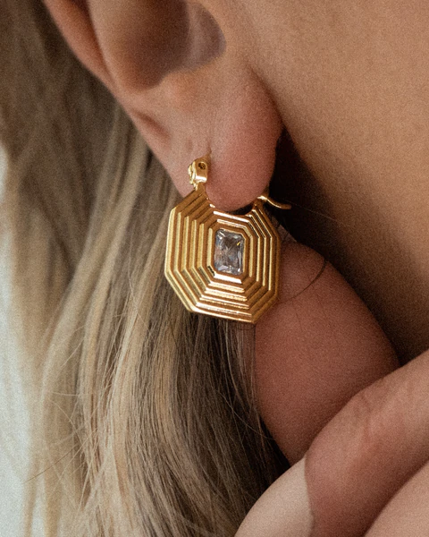Luv AJ - Ridged Pyramid Pendant Earrings in Gold
