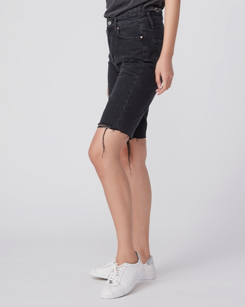 Paige Premium Denim - Robbie High Rise Short w/ Caballo Inseam + Raw Hem in Black Meadow w/ Stringy Hem Shorts