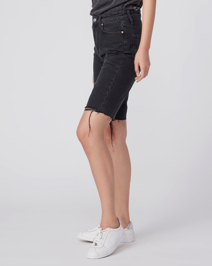 Paige Premium Denim - Robbie High Rise Short w/ Caballo Inseam + Raw Hem in Black Meadow w/ Stringy Hem Shorts