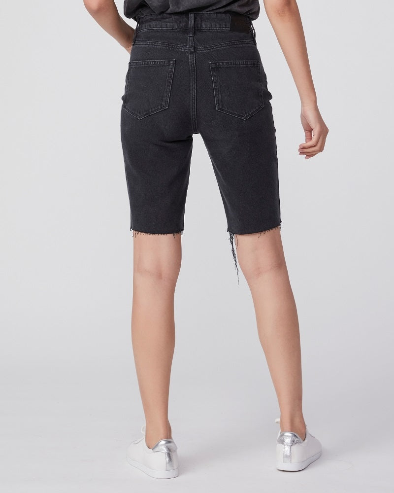Paige Premium Denim - Robbie High Rise Short w/ Caballo Inseam + Raw Hem in Black Meadow w/ Stringy Hem
