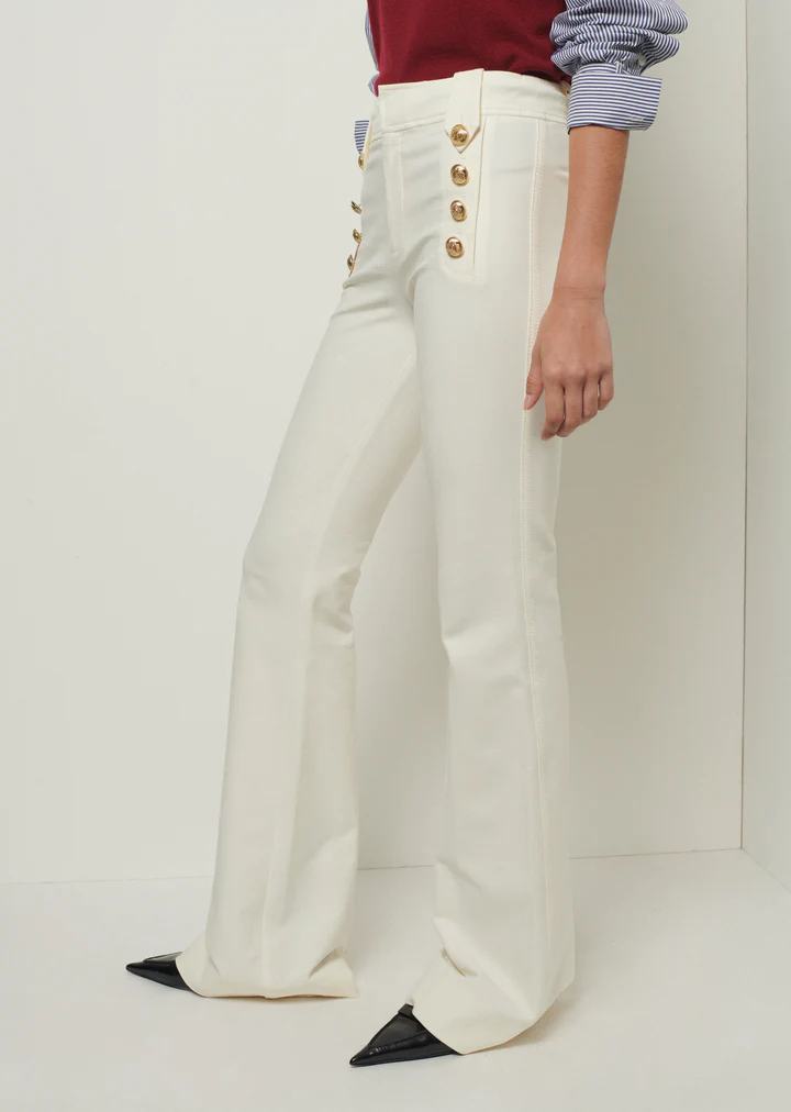 Derek Lam 10 Crosby - Robertson Flare Trouser w/ Sailor Buttons in Soft White