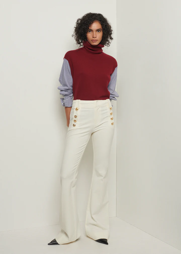 Derek Lam 10 Crosby - Robertson Flare Trouser w/ Sailor Buttons in Soft White