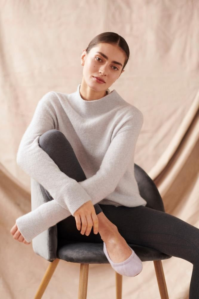 White + Warren - Rollneck Tunic in Grey Heather Clothing - Sweaters
