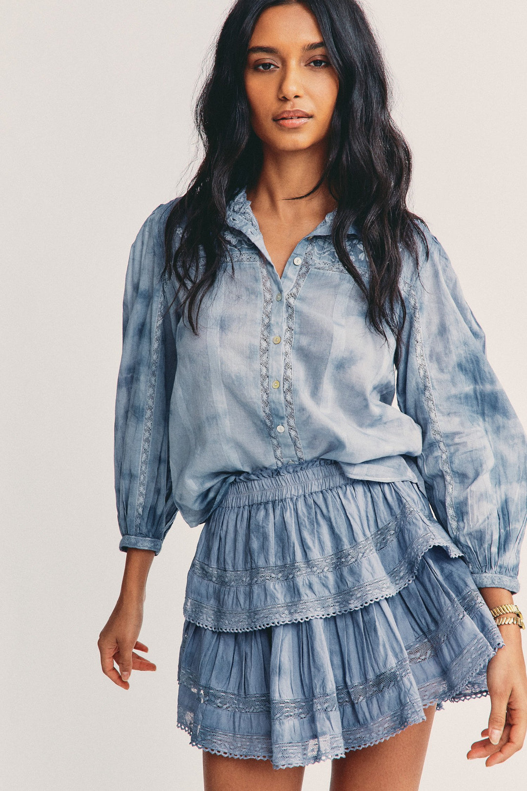 Love Shack Fancy - Ronda Top in Pacific Indigo Hand Dye Tops
