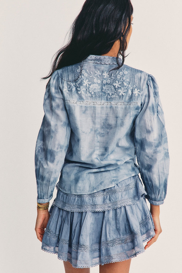 Love Shack Fancy - Ronda Top in Pacific Indigo Hand Dye