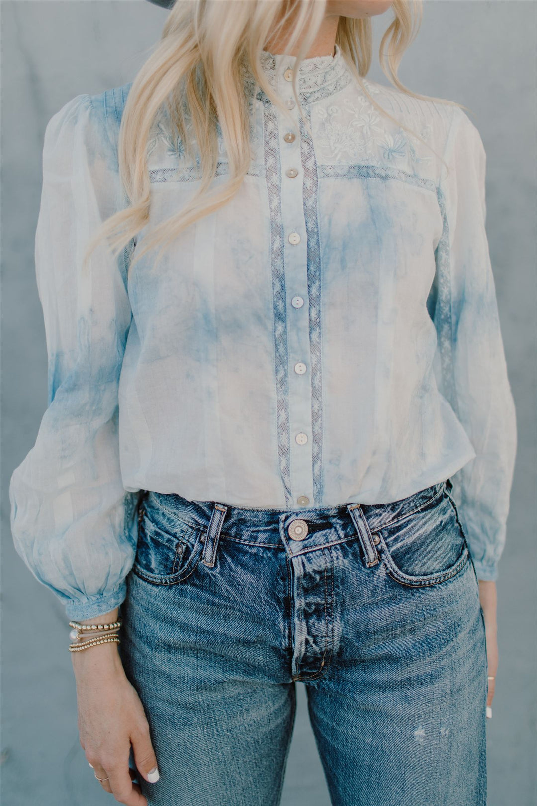 Love Shack Fancy - Ronda Top in Pacific Indigo Hand Dye