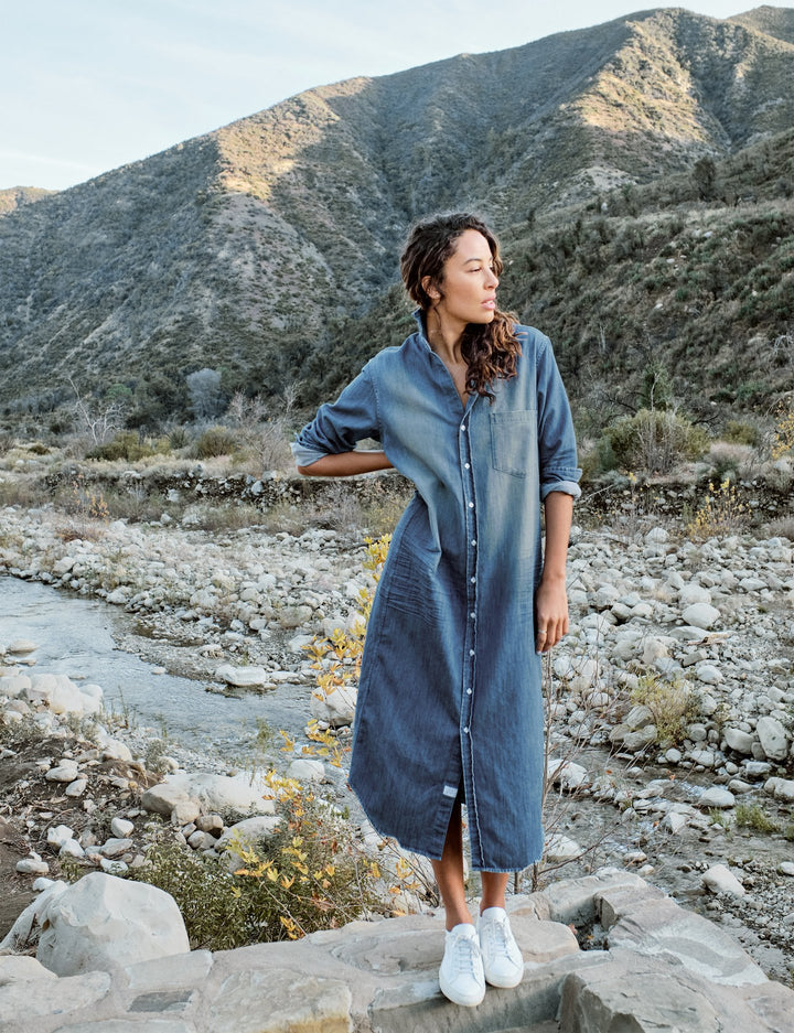 Frank & Eileen - Rory Woven Long Dress in Distressed Vintage Wash