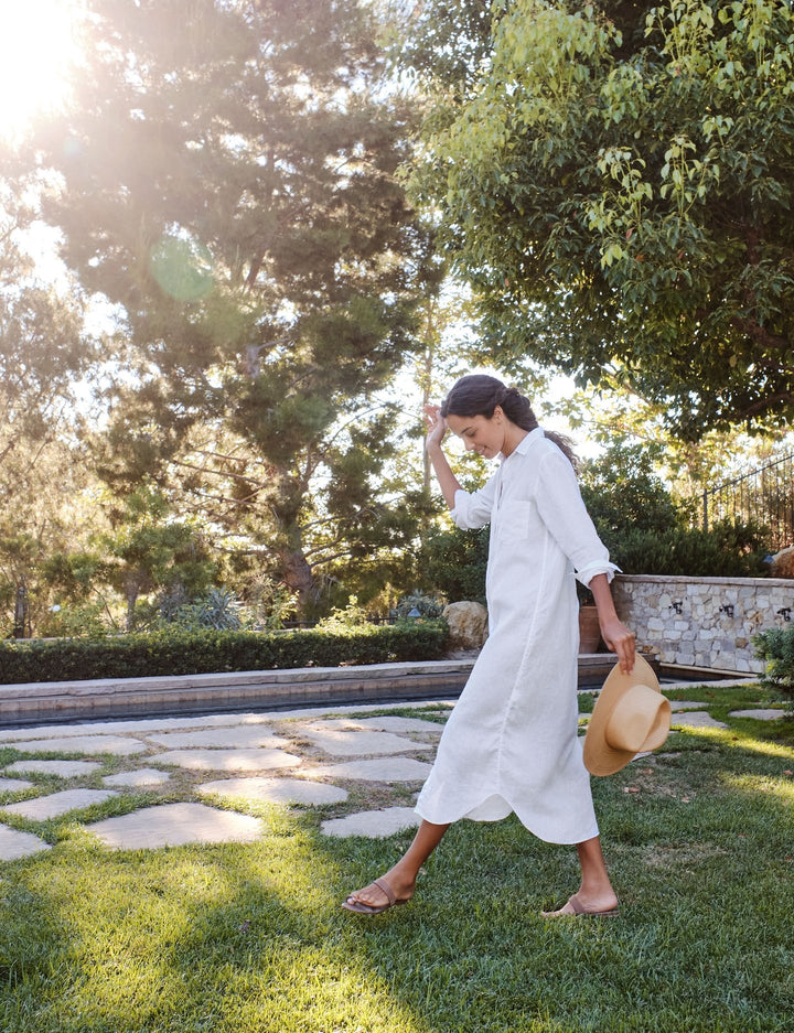 Frank & Eileen - Rory Woven Long Dress in White Lived in Linen