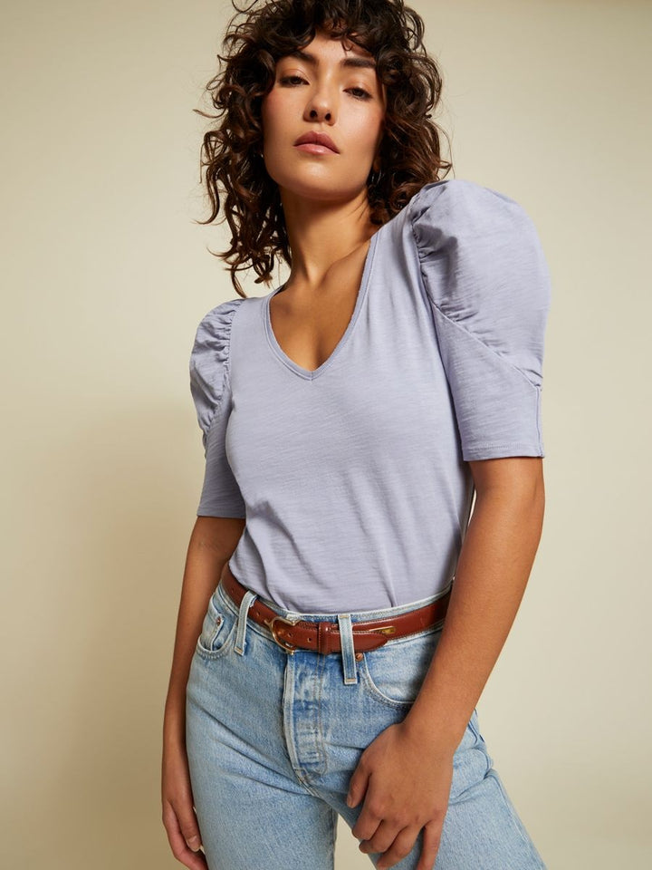 Nation LTD - Rosetta Gathered Sleeve V-Neck in Purple Sage