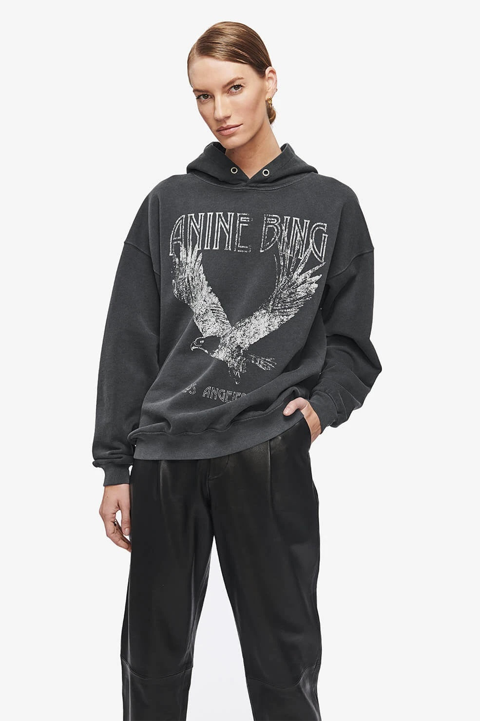 Anine Bing - Rowe Hoodie Eagle in Washed Black