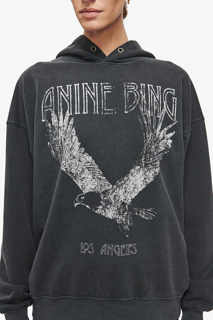 Anine Bing - Rowe Hoodie Eagle in Washed Black