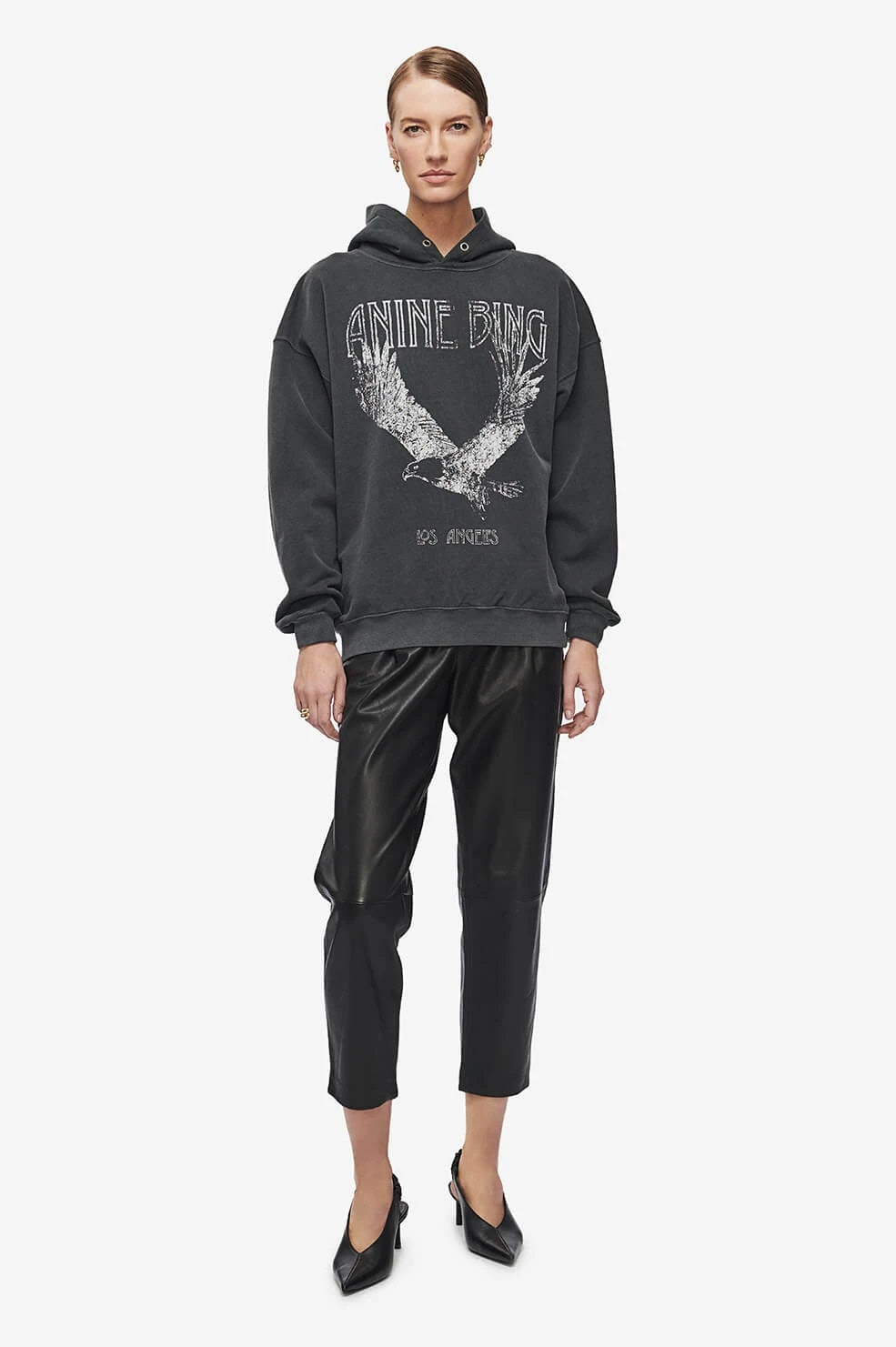 Anine Bing - Rowe Hoodie Eagle in Washed Black