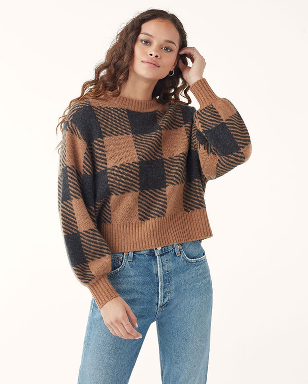 Splendid - Plaid Pullover Sweater in Caramel