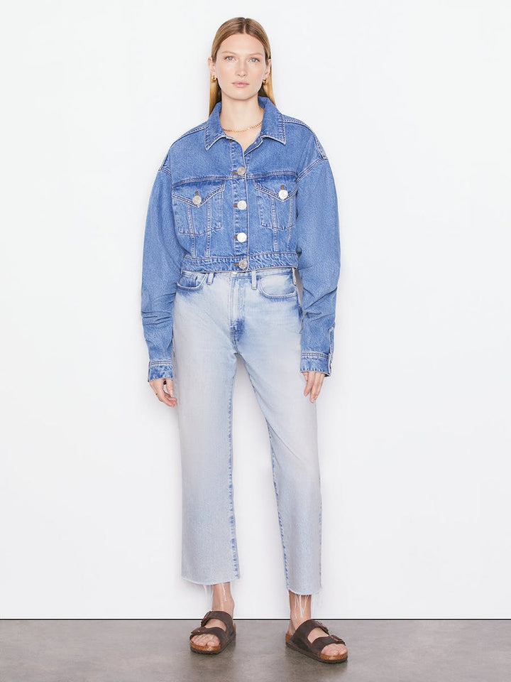 Frame - Ruched Sleeve Denim Jacket in Sea Level