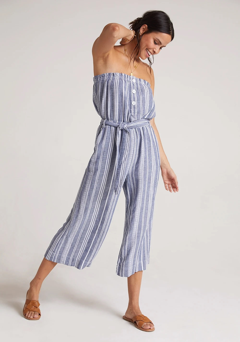 Bella Dahl - Ruffle Strapless Jumpsuit in Navy/White