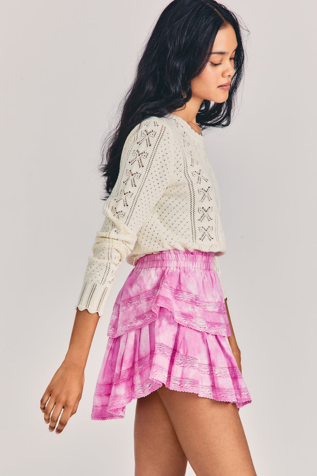 Love Shack Fancy - Ruffle Mini Skirt in Begonia Hand Dye