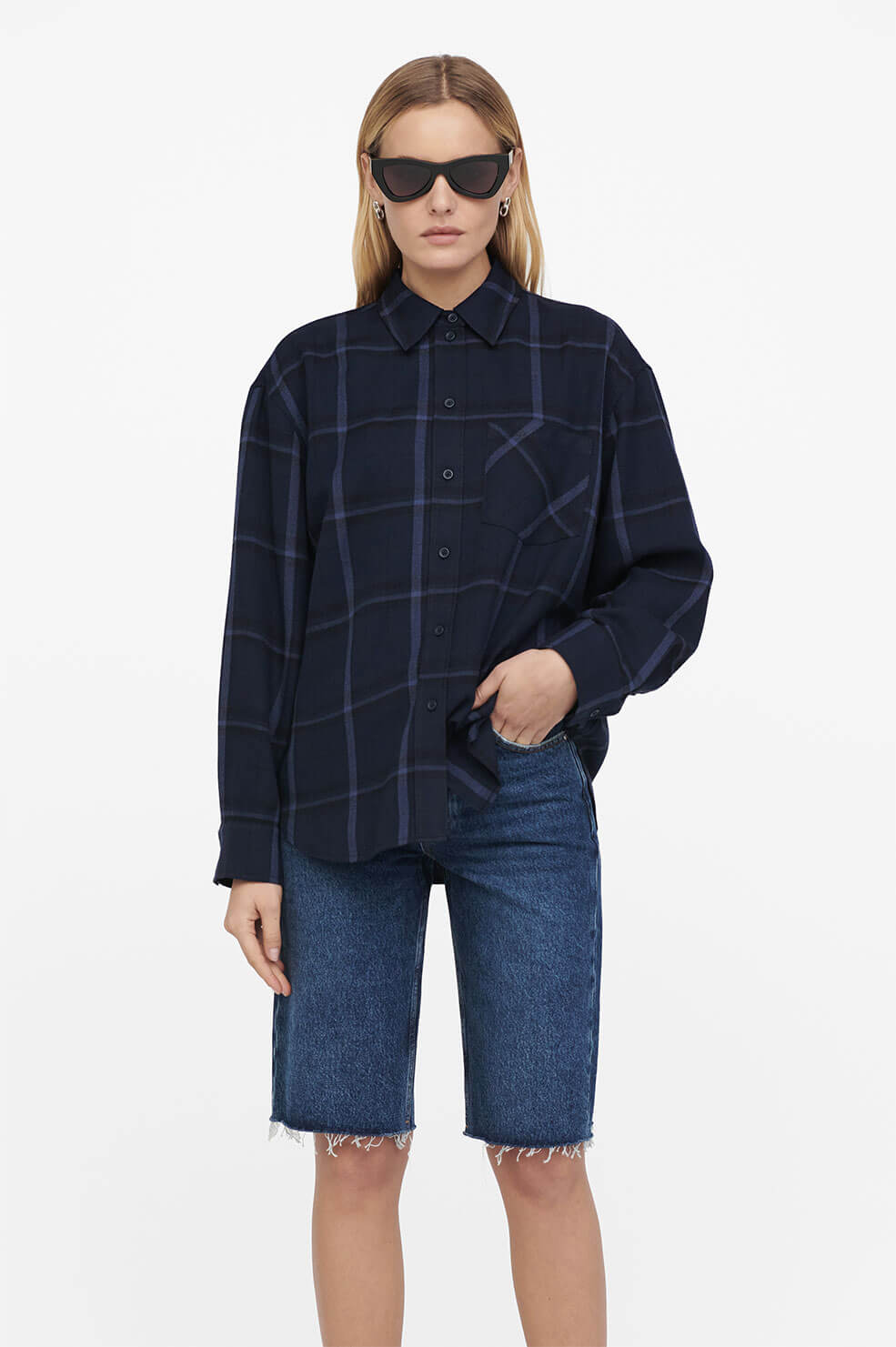 Anine Bing - Sam Shirt in Blue Plaid