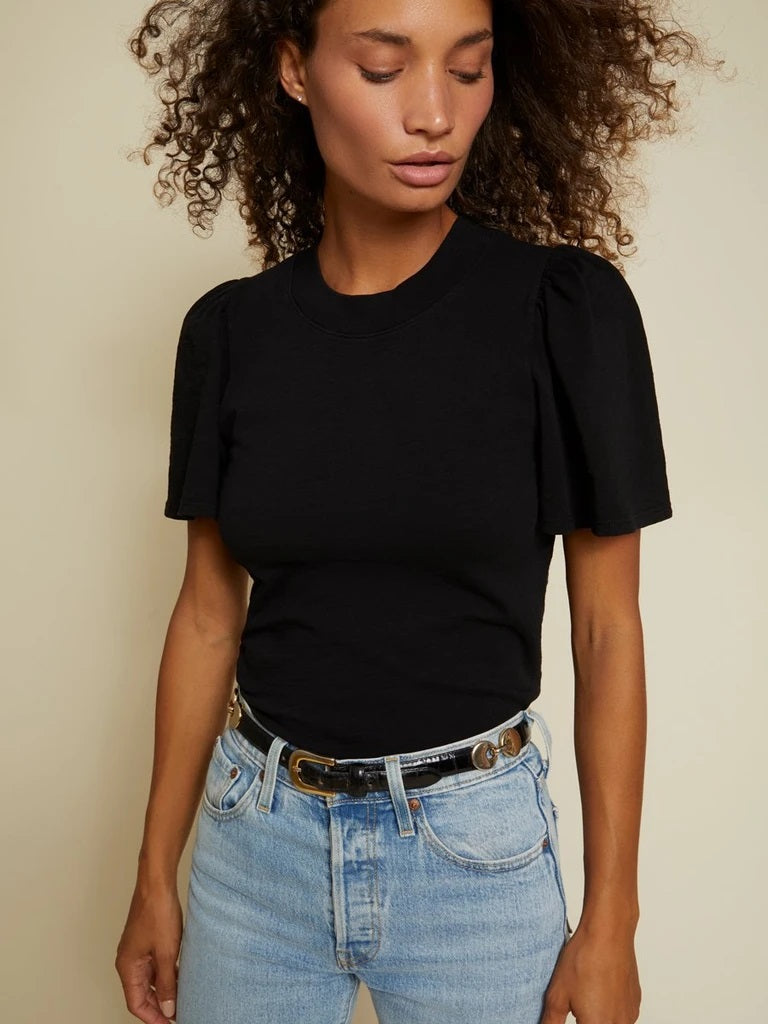 Nation LTD - Savanna Flutter Sleeve Mock Neck in Jet Black