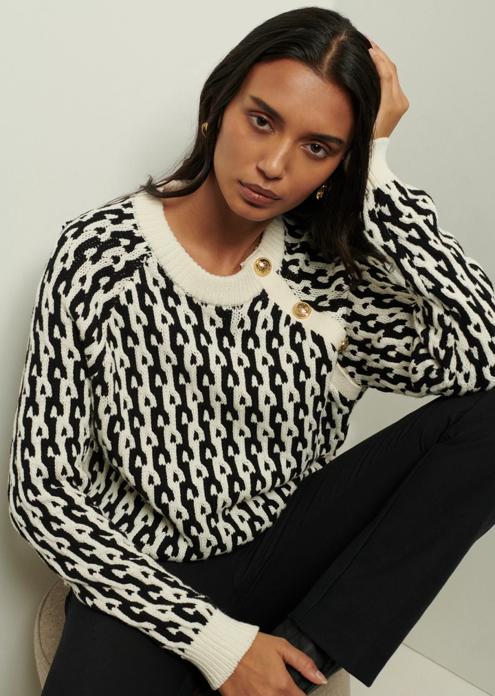 Derek Lam 10 Crosby - Sawyer L/S Button Crewneck In Black/Ivory