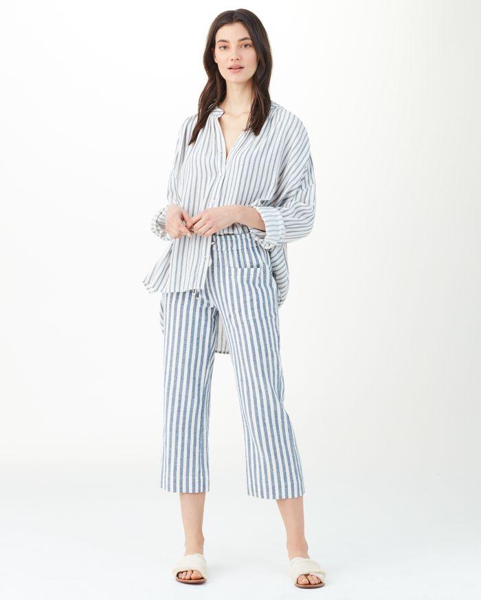 Splendid - Linen Blend Stripe Cropped Pant in Off White