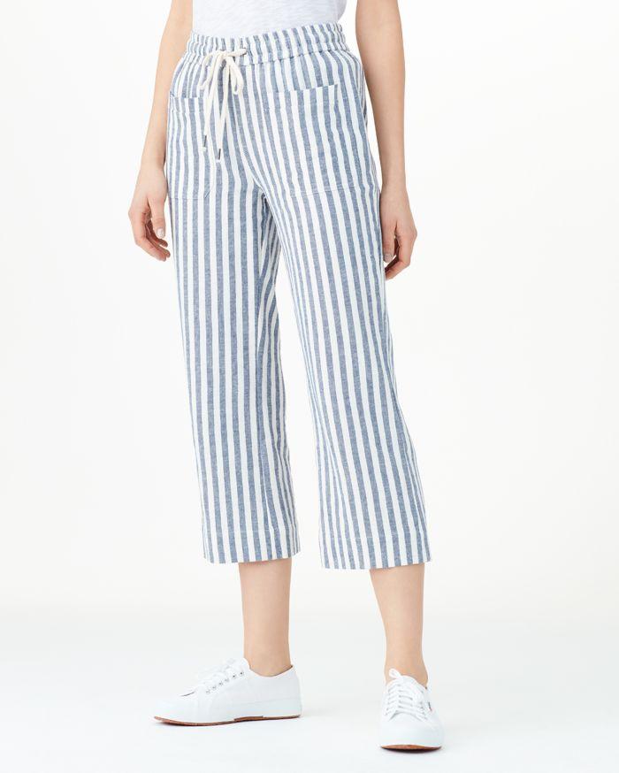 Splendid - Linen Blend Stripe Cropped Pant in Off White