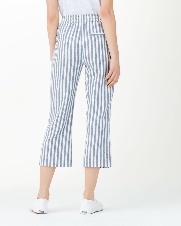 Splendid - Linen Blend Stripe Cropped Pant in Off White