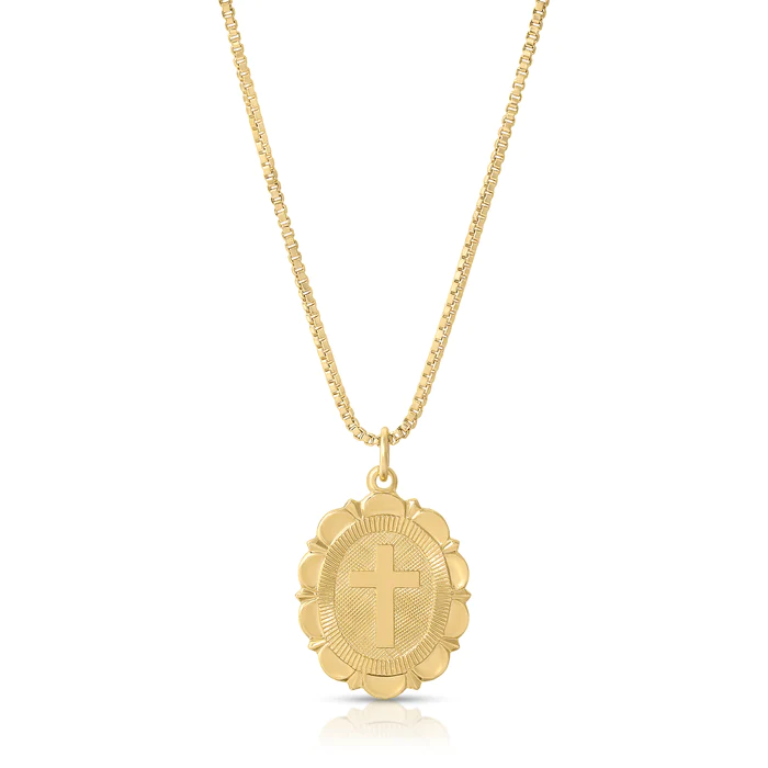 Joy Dravecky - Gold-filled Scalloped Cross Necklace in Gold