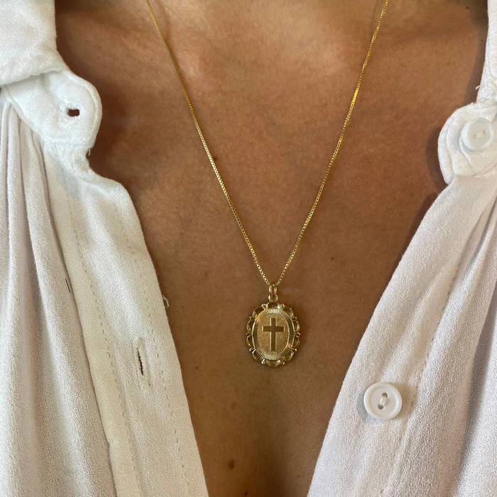 Joy Dravecky - Gold-filled Scalloped Cross Necklace in Gold