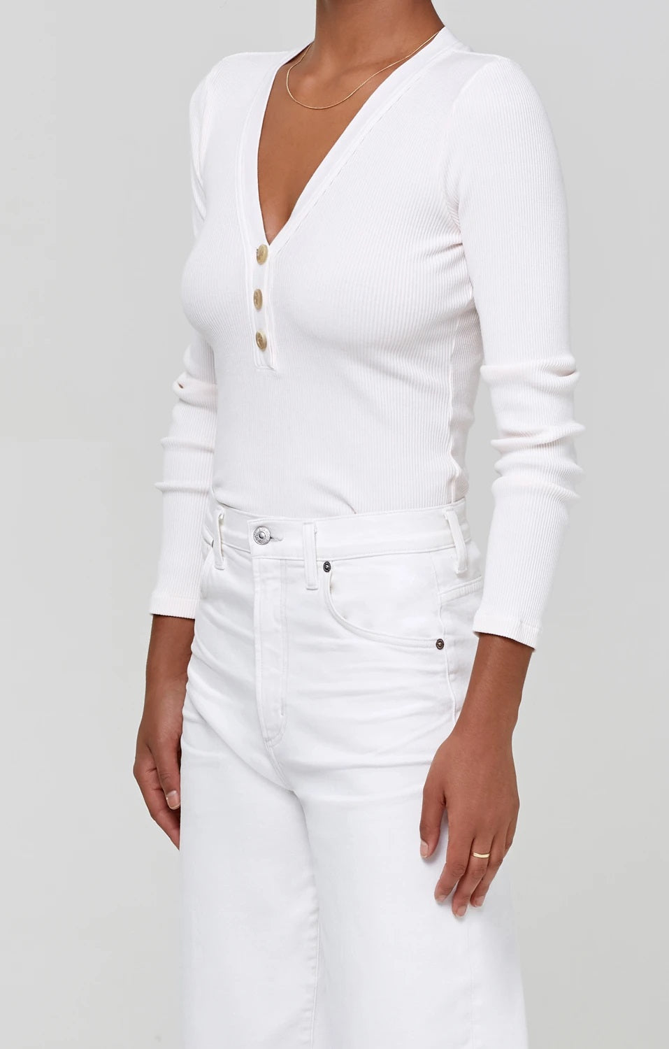 Citizens of Humanity - Scarlett Rib Henley Tee in Cream Pink