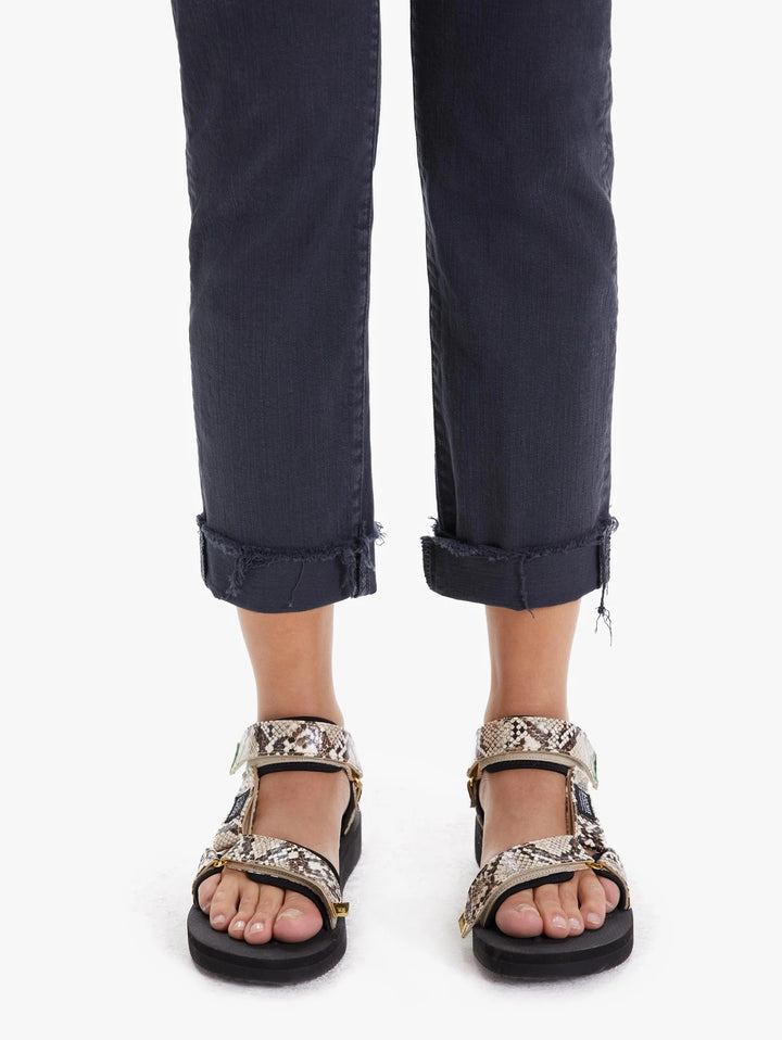 Mother - The Scrapper Cuff Ankle Fray in Faded Black