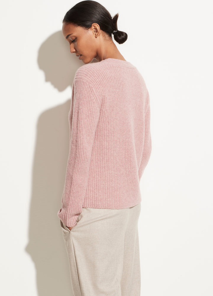 Vince - Shaker Rib V Neck Pullover in Heather Mauve