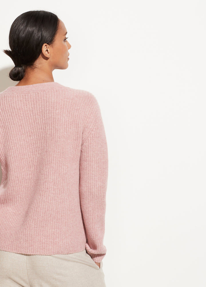 Vince - Shaker Rib V Neck Pullover in Heather Mauve