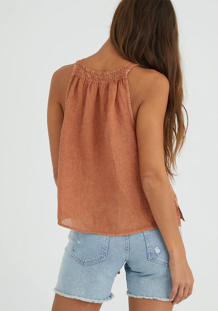 Bella Dahl - Shirred Tie Back Halter Top in Rich Sienna