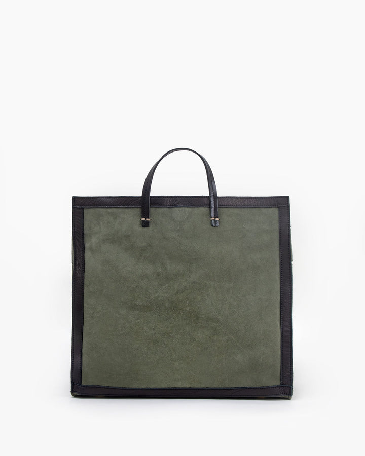 Clare V. - Simple Tote in Army Suede w/ Black Neptune Border