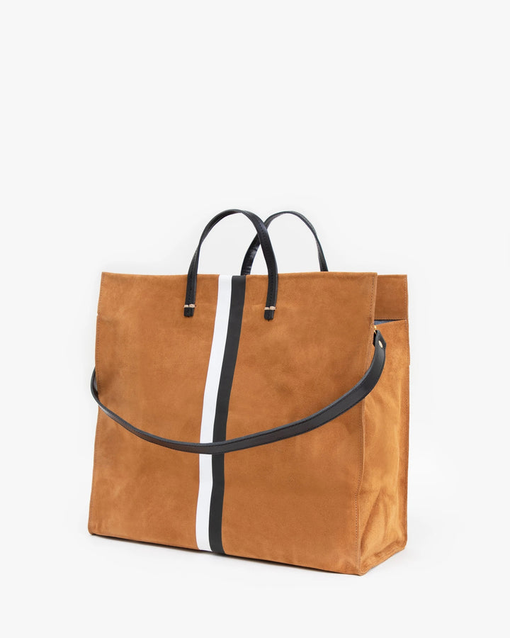 Clare V. - Simple Tote in Camel Suede w/ Black & White Stripes