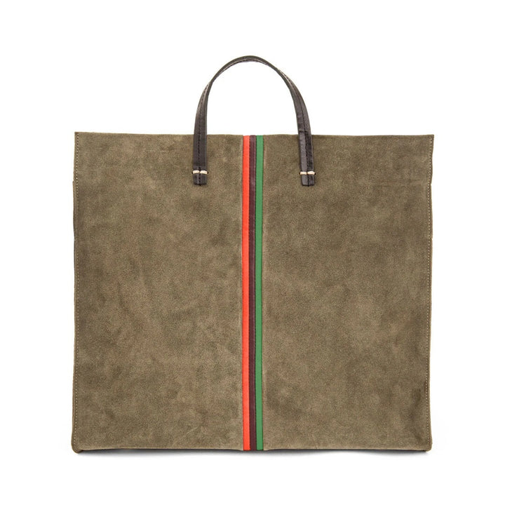 Clare V. - Simple Tote in Army Suede w/ Iris, Fern & Lipstick Italian Nappa Mini Stripes
